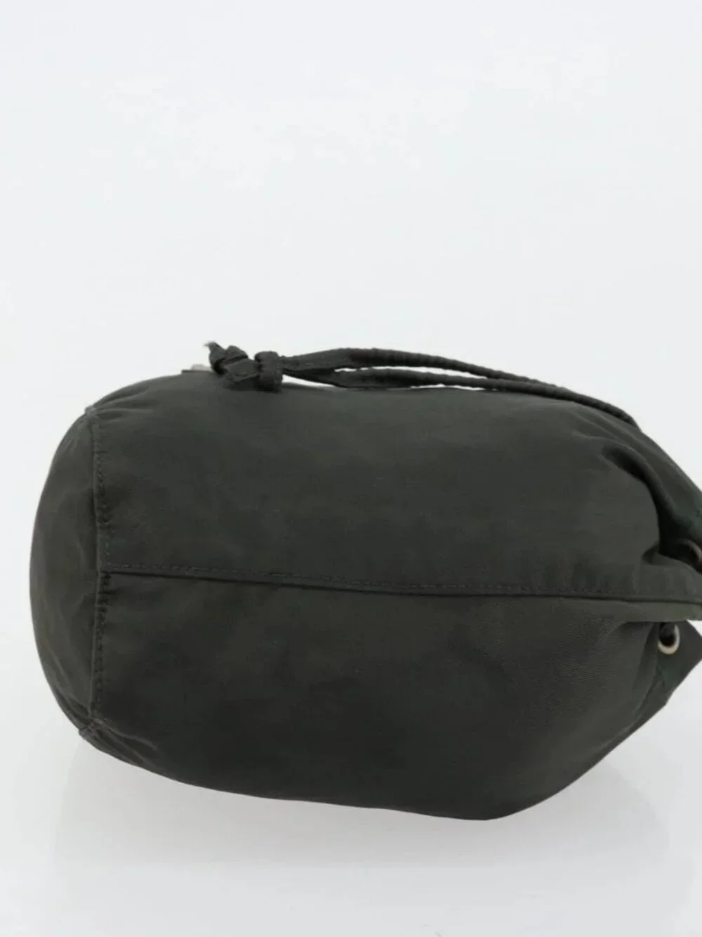 PRADA Drawstring Pouch Nylon Khaki Silver Auth bs34644